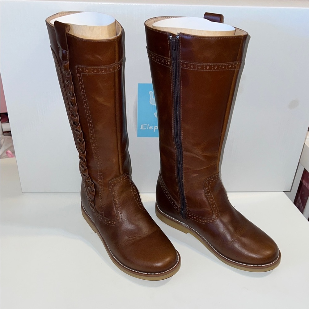 Elephantito Girls Size 1.5 Brown Leather Knee-High Boots